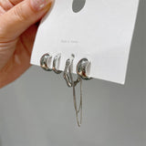 4PCS/SET New Design Gold Silver Color Metal Geometric Irregular Tassel Chain Clip Earrings for Women Non Pierced Ear Cuff 2021 daiiibabyyy