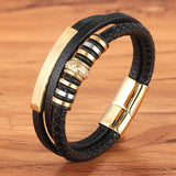 Fashion Promotion Multi-layer Leather Stainless Steel Metal Luxury Men's Leather Bracelet Accessories For New Year's Gift daiiibabyyy