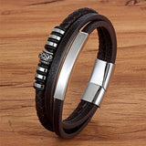 Fashion Promotion Multi-layer Leather Stainless Steel Metal Luxury Men's Leather Bracelet Accessories For New Year's Gift daiiibabyyy