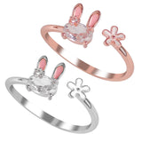Hot Selling Fashion Jewellery Women's Ring Cute Rabbit Animal Rings Opening Adjustable Metal Ring 2021 New Pink Jewelry Gift daiiibabyyy