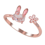 Hot Selling Fashion Jewellery Women's Ring Cute Rabbit Animal Rings Opening Adjustable Metal Ring 2021 New Pink Jewelry Gift daiiibabyyy