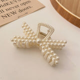 IPARAM Fashion Korean Pearl Hollow Hair Claw Hairpin Female Geometric Imitation Pearl Crab Claw Hairpin Girl Hair Accessories daiiibabyyy