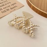 IPARAM Fashion Korean Pearl Hollow Hair Claw Hairpin Female Geometric Imitation Pearl Crab Claw Hairpin Girl Hair Accessories daiiibabyyy