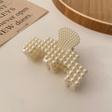 IPARAM Fashion Korean Pearl Hollow Hair Claw Hairpin Female Geometric Imitation Pearl Crab Claw Hairpin Girl Hair Accessories daiiibabyyy