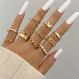17KM Punk Retro Gold Silver Color Animal Snake Rings Set for Women Gothic Black Square Butterfly Chain Ring Jewelry daiiibabyyy