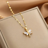 Gold Necklace for Women Zircon Jewelry Pendant Necklace Titanium Steel Peanut Mermaid Heart Butterfly Stainless Steel Sunflower daiiibabyyy