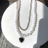 HUANZHI Vintage Sweet Choker Weave Pearls Choker Red Heart Colorful Beaded Irregular Flowers Rhinestone Necklace for Women daiiibabyyy