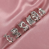 6Pcs Vintage Gothic Butterfly Angle Flower Multi Element Ring Set For Women Men Retro Personality Finger Ring Gifts daiiibabyyy
