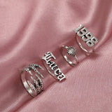 6Pcs Vintage Gothic Butterfly Angle Flower Multi Element Ring Set For Women Men Retro Personality Finger Ring Gifts daiiibabyyy