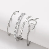 Punk Metal Marble Geometric Bracelet Set Women's Vintage Thick Chain Metal Charm Bangles Bracelet Fashion Trend Jewelry Gift daiiibabyyy