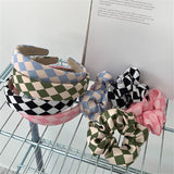 AOMU 2021 INS Trendy Black White Colorful Lattice Fabric Hair Band Elastic Hair Rope for Women Fashion Trip Jewelry Gifts daiiibabyyy