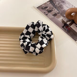 AOMU 2021 INS Trendy Black White Colorful Lattice Fabric Hair Band Elastic Hair Rope for Women Fashion Trip Jewelry Gifts daiiibabyyy