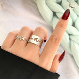 UMKA Trendy Gold Silver Color Flame Rings For Women Men Lover Couple Rings Set Friendship Engagement Wedding Open Rings Jewelry daiiibabyyy
