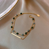 Minar Blue Green Color Crystal Charm Bracelets for Women Gold Color Beaded Chain Double Layered Adjustable Bracelet Accessories daiiibabyyy