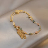 Minar Blue Green Color Crystal Charm Bracelets for Women Gold Color Beaded Chain Double Layered Adjustable Bracelet Accessories daiiibabyyy
