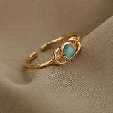 Vintage Opal Rings For Women Stainless Steel Sun Rings Moonstone Ring Two Colors Accessories Jewelry Gift Best Friend Mom Bijoux daiiibabyyy