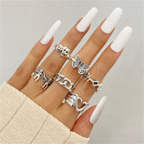 Punk Snake Gothic Silver Color Finger Ring Set 6PCS For Women  Heart Butterfly Wing Angel Wings Cupid Charms Rings Jewelry daiiibabyyy