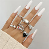 Punk Snake Gothic Silver Color Finger Ring Set 6PCS For Women  Heart Butterfly Wing Angel Wings Cupid Charms Rings Jewelry daiiibabyyy