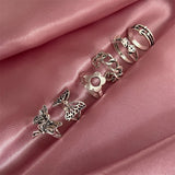 Punk Snake Gothic Silver Color Finger Ring Set 6PCS For Women  Heart Butterfly Wing Angel Wings Cupid Charms Rings Jewelry daiiibabyyy