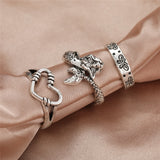 Punk Snake Gothic Silver Color Finger Ring Set 6PCS For Women  Heart Butterfly Wing Angel Wings Cupid Charms Rings Jewelry daiiibabyyy
