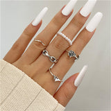 Punk Snake Gothic Silver Color Finger Ring Set 6PCS For Women  Heart Butterfly Wing Angel Wings Cupid Charms Rings Jewelry daiiibabyyy