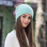 simple Girl Rabbit fur Knitted Hat for Women Winter  Skullies Beanie Warm wool Cap Gorros Female Cap daiiibabyyy