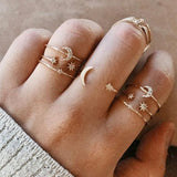 Vintage Gold Color Crystal  Star Moon Rings Set For Women Boho Knuckle Finger Ring Female Fashion Jewelry Accessories  New daiiibabyyy