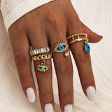 Vintage Gold Color Crystal  Star Moon Rings Set For Women Boho Knuckle Finger Ring Female Fashion Jewelry Accessories  New daiiibabyyy
