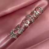 Punk Butterfly Finger Ring Set for Women Flower Fairy Gothic Silver Color 6PCS Dice Angel Wings Cupid Charms Rings Jewelry daiiibabyyy