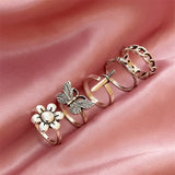 Punk Butterfly Finger Ring Set for Women Flower Fairy Gothic Silver Color 6PCS Dice Angel Wings Cupid Charms Rings Jewelry daiiibabyyy