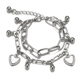 Punk Women Silver Color Thick Chain Charm Bracelet Fashion Cross Love Heart Bear Metal Pendant Bracelet Fashion Jewelry Gift daiiibabyyy