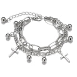 Punk Women Silver Color Thick Chain Charm Bracelet Fashion Cross Love Heart Bear Metal Pendant Bracelet Fashion Jewelry Gift daiiibabyyy