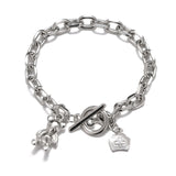 Punk Women Silver Color Thick Chain Charm Bracelet Fashion Cross Love Heart Bear Metal Pendant Bracelet Fashion Jewelry Gift daiiibabyyy