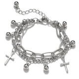 Punk Women Silver Color Thick Chain Charm Bracelet Fashion Cross Love Heart Bear Metal Pendant Bracelet Fashion Jewelry Gift daiiibabyyy