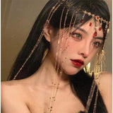 1PC Headband Hair Combs Long Tassel Crystal Tiara Rhinestone Hairwear Headpieces Forehead Hair Accessories Party Jewelry daiiibabyyy
