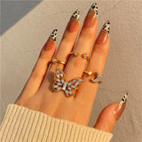 17KM Punk Retro Gold Silver Color Animal Snake Rings Set for Women Gothic Black Square Butterfly Chain Ring Jewelry daiiibabyyy