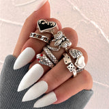 6Pcs Vintage Gothic Butterfly Angle Flower Multi Element Ring Set For Women Men Retro Personality Finger Ring Gifts daiiibabyyy