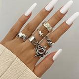 6Pcs Vintage Gothic Butterfly Angle Flower Multi Element Ring Set For Women Men Retro Personality Finger Ring Gifts daiiibabyyy