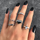 6Pcs Vintage Gothic Butterfly Angle Flower Multi Element Ring Set For Women Men Retro Personality Finger Ring Gifts daiiibabyyy