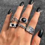 6Pcs Vintage Gothic Butterfly Angle Flower Multi Element Ring Set For Women Men Retro Personality Finger Ring Gifts daiiibabyyy