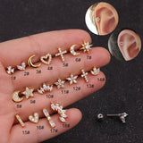 1Piece Stainless Steel 1.2mm Safety Pin Piercing Stud Earrings for Women 2021 Jewelry Heart Moon Star Flower Earrings for Teens