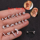 1Piece Stainless Steel 1.2mm Safety Pin Piercing Stud Earrings for Women 2021 Jewelry Heart Moon Star Flower Earrings for Teens daiiibabyyy