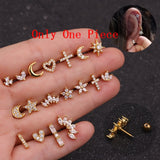 1Piece Stainless Steel 1.2mm Safety Pin Piercing Stud Earrings for Women 2021 Jewelry Heart Moon Star Flower Earrings for Teens daiiibabyyy