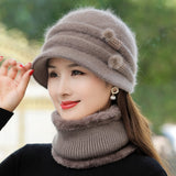 New Women Winter Hat Keep Warm Cap Add Fur Lined Hat & Scarf Warm Set Fashion Hat For Women Casual Rabbit Fur Knitted Bucket Hat