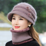 New Women Winter Hat Keep Warm Cap Add Fur Lined Hat & Scarf Warm Set Fashion Hat For Women Casual Rabbit Fur Knitted Bucket Hat daiiibabyyy