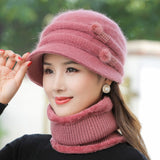 New Women Winter Hat Keep Warm Cap Add Fur Lined Hat & Scarf Warm Set Fashion Hat For Women Casual Rabbit Fur Knitted Bucket Hat daiiibabyyy