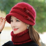 New Women Winter Hat Keep Warm Cap Add Fur Lined Hat & Scarf Warm Set Fashion Hat For Women Casual Rabbit Fur Knitted Bucket Hat daiiibabyyy