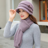 New Women Winter Hat Keep Warm Cap Add Fur Lined Hat & Scarf Warm Set Fashion Hat For Women Casual Rabbit Fur Knitted Bucket Hat daiiibabyyy