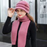 New Women Winter Hat Keep Warm Cap Add Fur Lined Hat & Scarf Warm Set Fashion Hat For Women Casual Rabbit Fur Knitted Bucket Hat daiiibabyyy