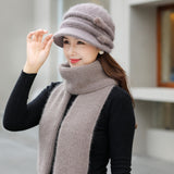 New Women Winter Hat Keep Warm Cap Add Fur Lined Hat & Scarf Warm Set Fashion Hat For Women Casual Rabbit Fur Knitted Bucket Hat daiiibabyyy